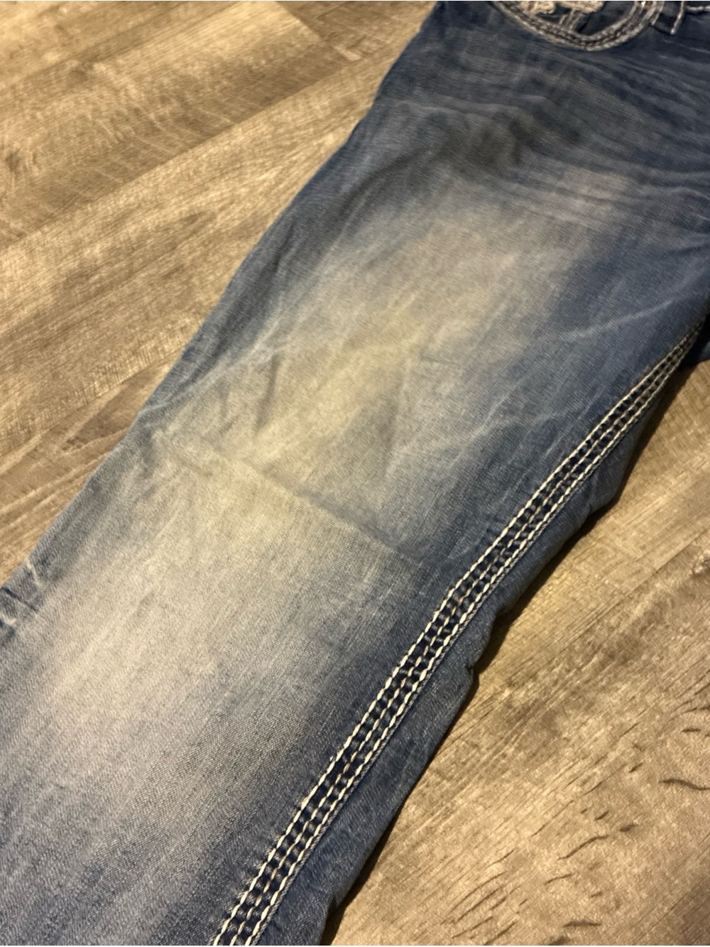 Vintage Rock Revival Jeans Men’s Blue Cotton Straight Distressed Flap SZ 42 - Picture 4 of 16